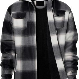 Men’s Fleece-Lined Plaid Hooded Jacket