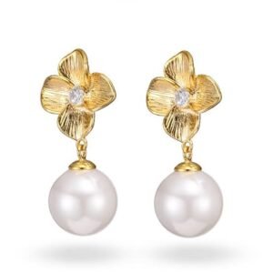 Golden Blossom Pearl Hoops